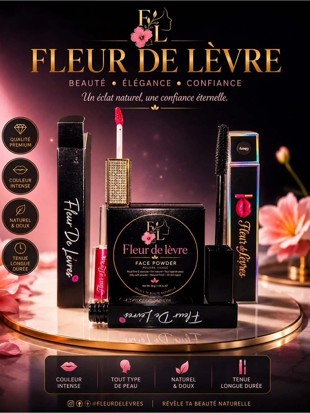 New Balance Fleur de Lèvre Pink Lip Gloss & Black Mascara Set